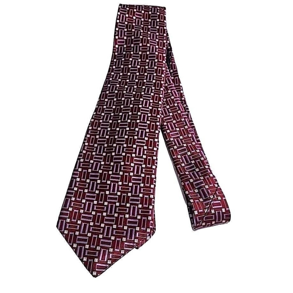 Robert Talbott Studio Silk Tie Red Geometric Print Mens Designer Necktie USA 60" - Picture 3 of 6